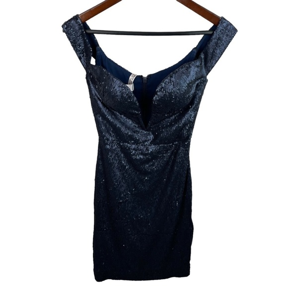 House of CB | Dante Navy Sequin Deep V Mini Dress New - Picture 3 of 12